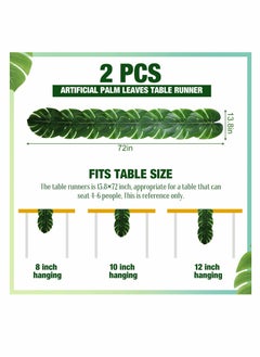KASTWAVE Artificial Palm Leaves Table Runners, KASTWAVE 72 Inch Long Tropical Palm Leaves Table Runner Faux Leaf Table Cloth for Wedding Hawaiian Theme Party Supply Table Decoration Summer (2 Pieces)  - Image 2