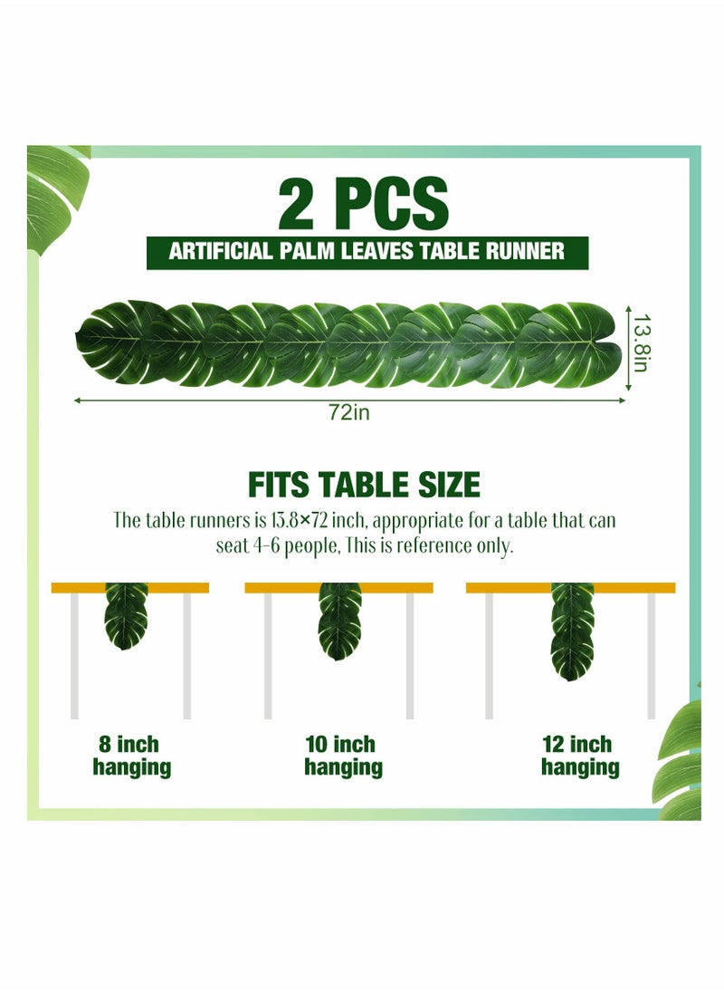 KASTWAVE - Artificial Palm Leaves Table Runners, KASTWAVE 72 Inch Long Tropical Palm Leaves Table Runner Faux Leaf Table Cloth for Wedding Hawaiian Theme Party Supply Table Decoration Summer (2 Pieces) - Image 1
