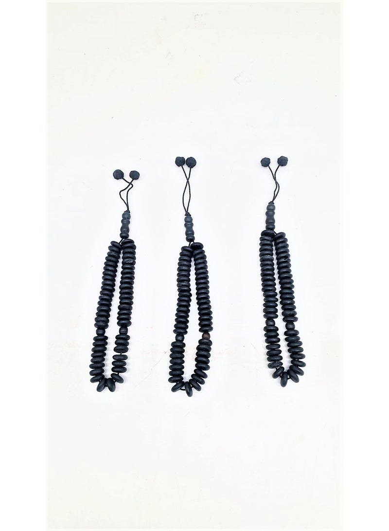 شركة مدثر علي لتجارة الجملة للبضائع ذ.م.م. Black Olive Wood (Zaitoon) Tasbih Set of 3 – Button Shape Beads – 33 Beads Each – Islamic Prayer Beads for Zikr & Dhikr - Image 2