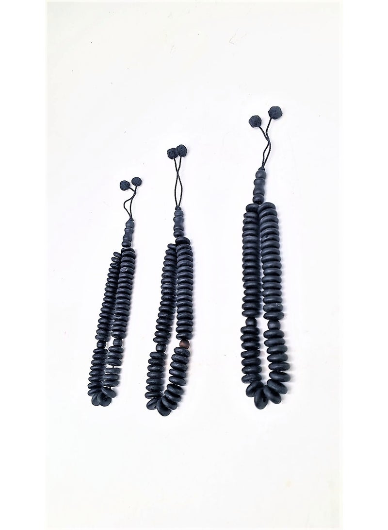 شركة مدثر علي لتجارة الجملة للبضائع ذ.م.م. Black Olive Wood (Zaitoon) Tasbih Set of 3 – Button Shape Beads – 33 Beads Each – Islamic Prayer Beads for Zikr & Dhikr - Image 1