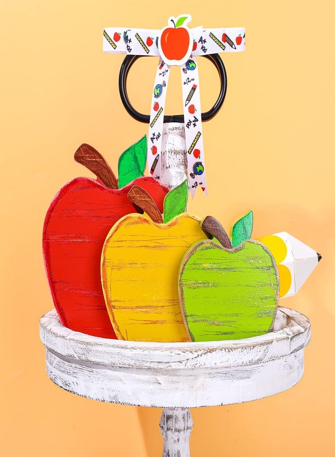 وولاين ديكور طاولة خشبي من Whaline للعودة إلى المدرسة، لافتات خشبية بتصميم تفاح عتيق، زينة طاولة ريفية عتيقة على شكل تفاح، مثالية لتزيين سطح الطاولة في اليوم الأول من المدرسة، أو في الفصل الدراسي، أو المكتب، أو سطح المكتب، 3 قطع - Image 4