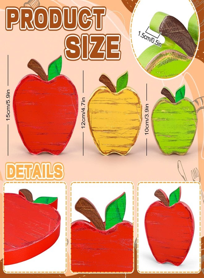 وولاين ديكور طاولة خشبي من Whaline للعودة إلى المدرسة، لافتات خشبية بتصميم تفاح عتيق، زينة طاولة ريفية عتيقة على شكل تفاح، مثالية لتزيين سطح الطاولة في اليوم الأول من المدرسة، أو في الفصل الدراسي، أو المكتب، أو سطح المكتب، 3 قطع - Image 2