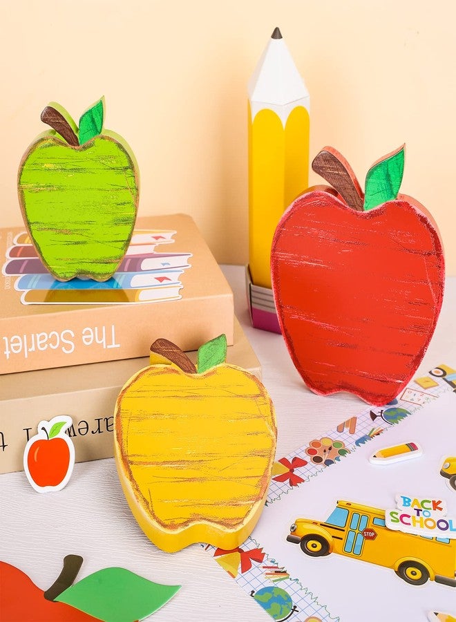 وولاين ديكور طاولة خشبي من Whaline للعودة إلى المدرسة، لافتات خشبية بتصميم تفاح عتيق، زينة طاولة ريفية عتيقة على شكل تفاح، مثالية لتزيين سطح الطاولة في اليوم الأول من المدرسة، أو في الفصل الدراسي، أو المكتب، أو سطح المكتب، 3 قطع - Image 3