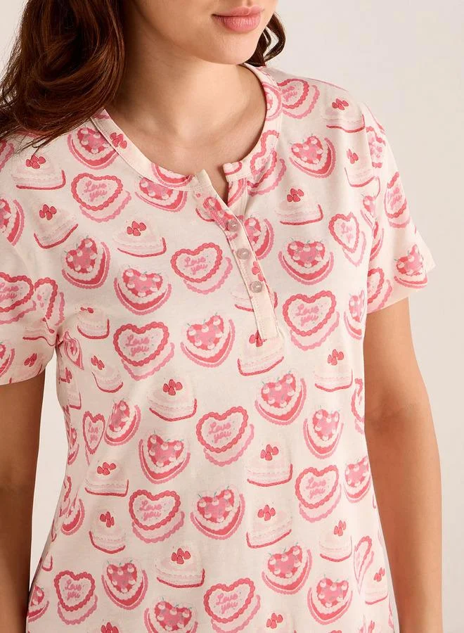سبلاش فيڤ Sleepshirt Short Sleeves with Heart Print Cotton