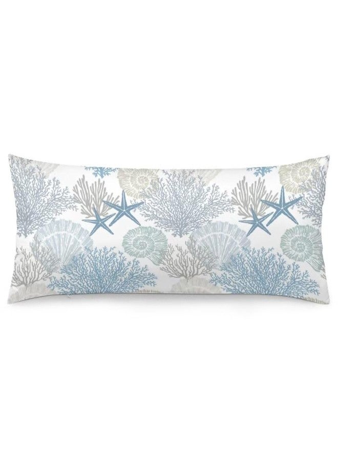 AELMARNEE Beach Theme Body Pillow Cover,Nautical Blue Coral Starfish Ocean Marine Coastal,Long Pillow Case with Zipper Rectangle Bedding Pillowcase Decorative Soft Cushion Covers for Bedroom,20"x54",Teal Blue - Image 1