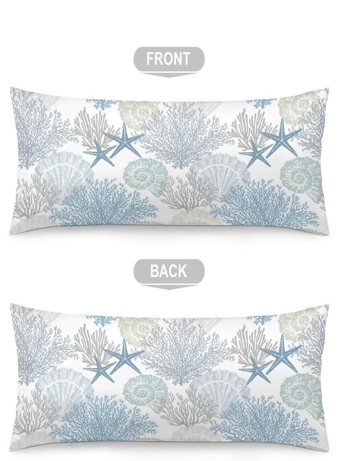 AELMARNEE Beach Theme Body Pillow Cover,Nautical Blue Coral Starfish Ocean Marine Coastal,Long Pillow Case with Zipper Rectangle Bedding Pillowcase Decorative Soft Cushion Covers for Bedroom,20"x54",Teal Blue - Image 5