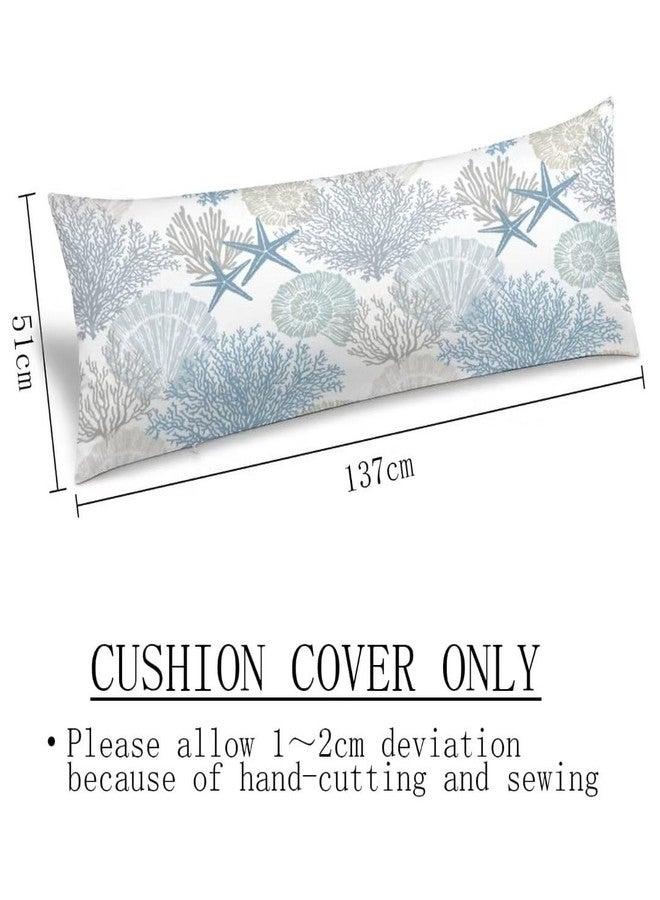 AELMARNEE Beach Theme Body Pillow Cover,Nautical Blue Coral Starfish Ocean Marine Coastal,Long Pillow Case with Zipper Rectangle Bedding Pillowcase Decorative Soft Cushion Covers for Bedroom,20"x54",Teal Blue - Image 3