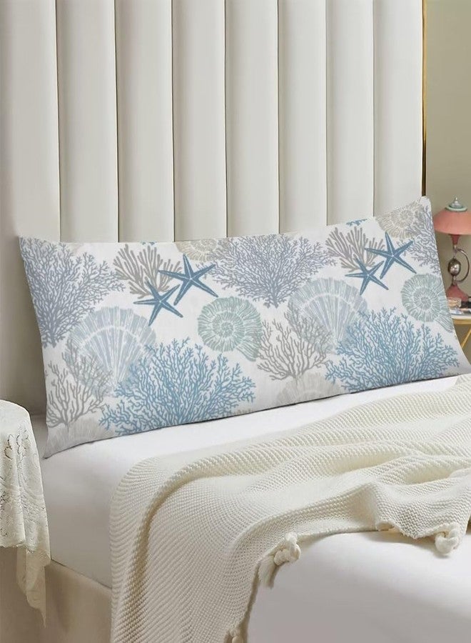 AELMARNEE Beach Theme Body Pillow Cover,Nautical Blue Coral Starfish Ocean Marine Coastal,Long Pillow Case with Zipper Rectangle Bedding Pillowcase Decorative Soft Cushion Covers for Bedroom,20"x54",Teal Blue - Image 2