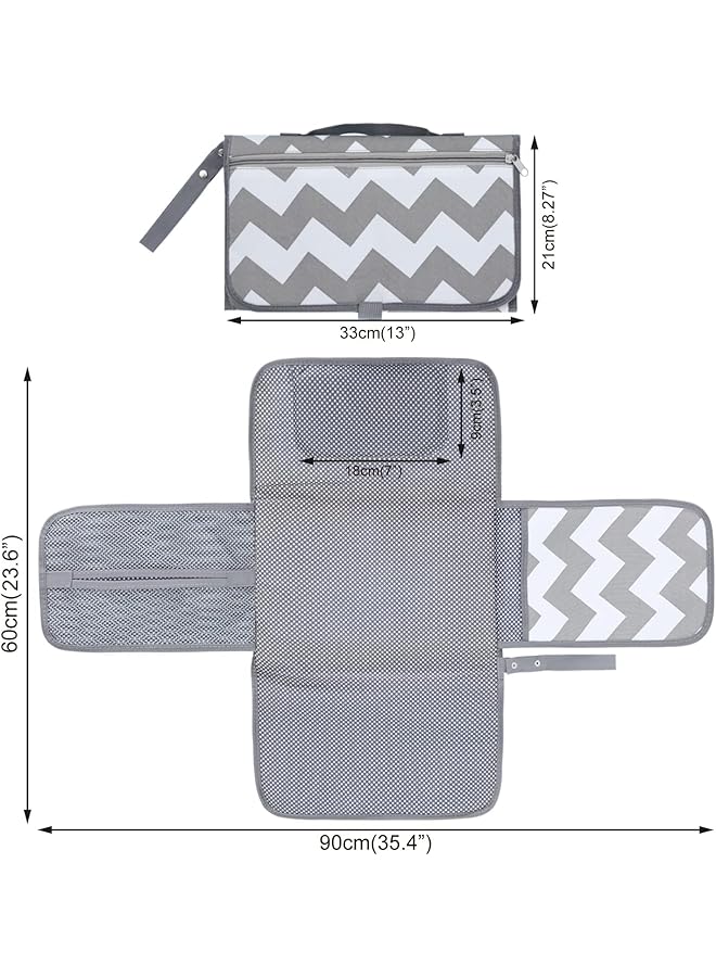 Excefore Baby Portable Diaper Changing Pad Baby Changing Pad & Diaper Changer Travel Bag Smart Design Baby Changing Mat Waterproof Travel Diaper Changing Kit Gifts For Baby Shower (Grey Wave) - Image 3