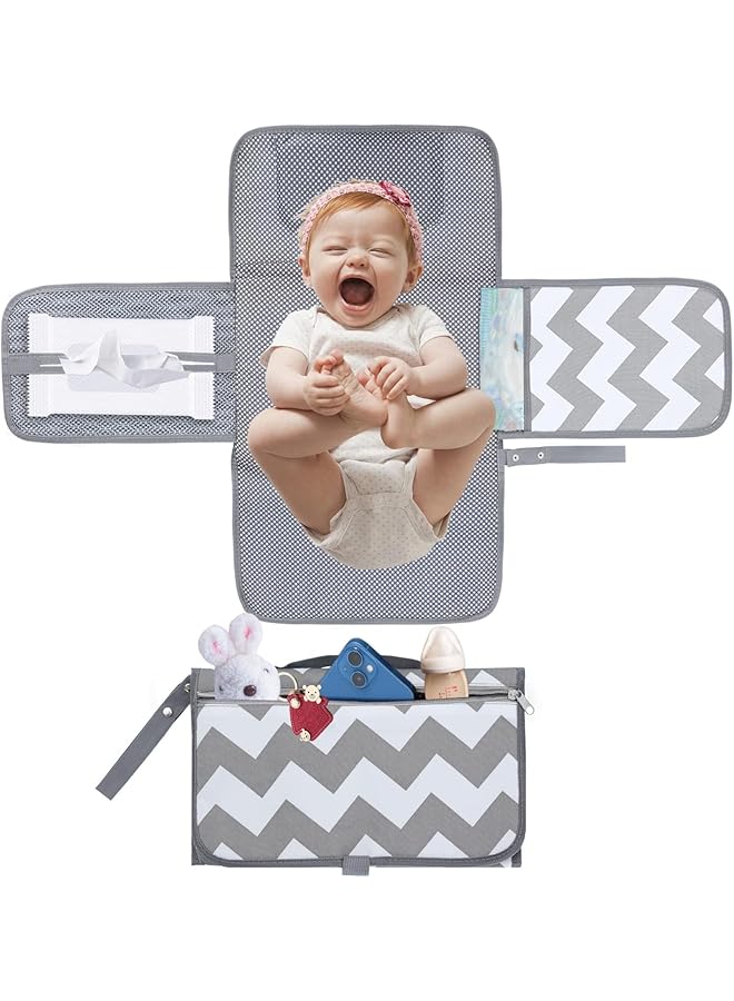 Excefore Baby Portable Diaper Changing Pad Baby Changing Pad & Diaper Changer Travel Bag Smart Design Baby Changing Mat Waterproof Travel Diaper Changing Kit Gifts For Baby Shower (Grey Wave) - Image 1