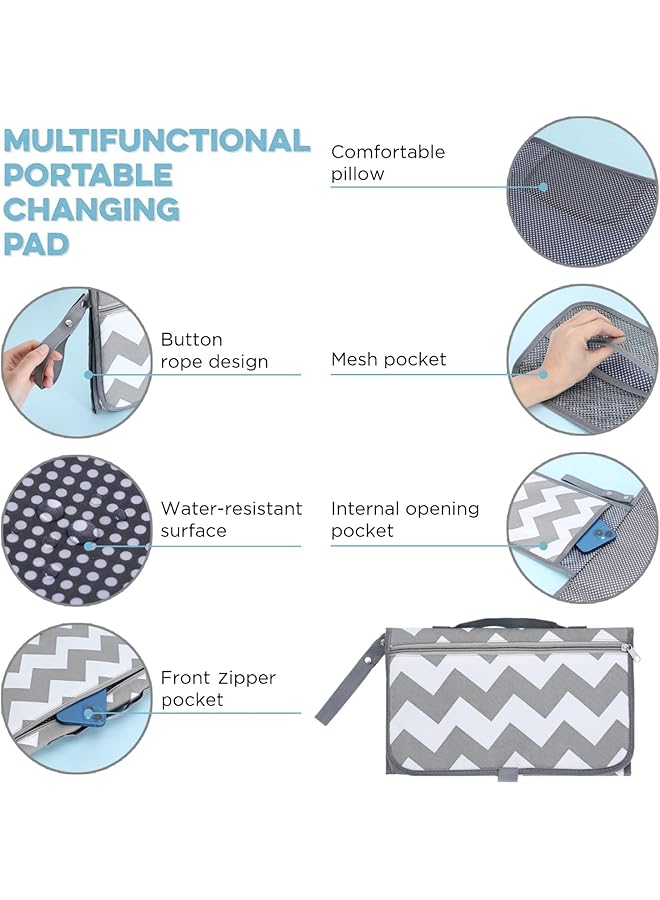 Excefore Baby Portable Diaper Changing Pad Baby Changing Pad & Diaper Changer Travel Bag Smart Design Baby Changing Mat Waterproof Travel Diaper Changing Kit Gifts For Baby Shower (Grey Wave) - Image 4