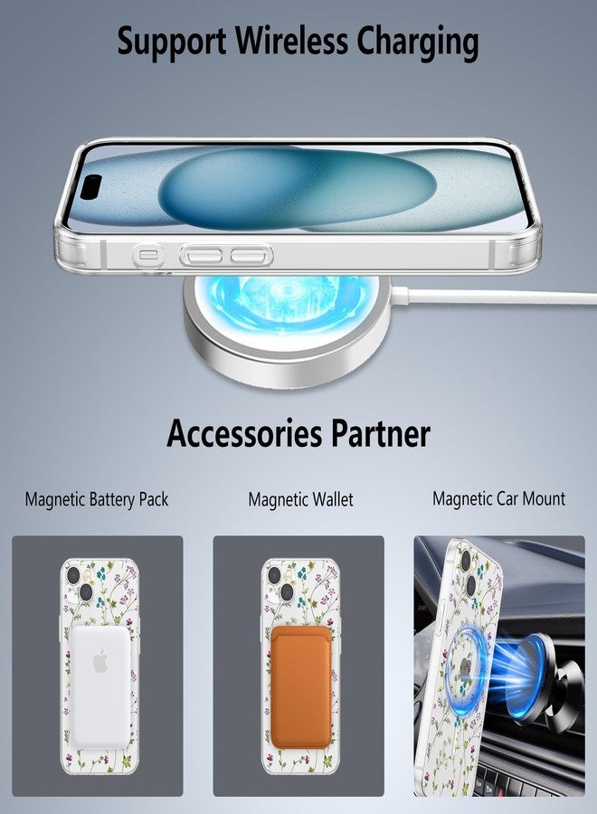 RALEAVO جراب RALEAVO لهاتف iPhone 15، [متوافق مع Magsafe] جراب حماية مغناطيسي مقاوم للصدمات بنقشة زهور، جراب سيليكون شفاف مضاد للاصفرار لهاتف iPhone 15 بنقشة زهور - Image 5