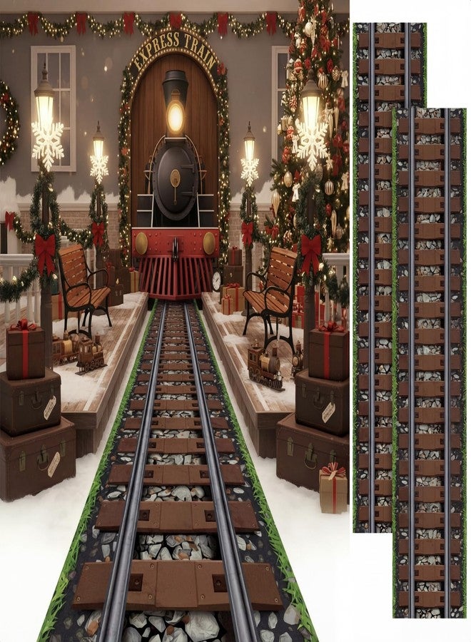 Haull 3 Pack 118 x 39 Inch Christmas Express Train Decorations Railroad Track Aisle Runner Wild West Train Party Tablecloth Table Cover Floor Runner for Christmas Birthday Supply - Image 1