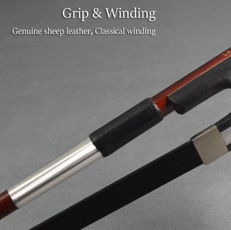 VINGOBOW Upright Double Bass Bow Half 1/2 Size German Model Brazilwood Stick 300BGB 72cm Straight Smooth Tuner Ebony Frog Natural Black Horse Hair Deep Powerful and Wild Tone - Image 5
