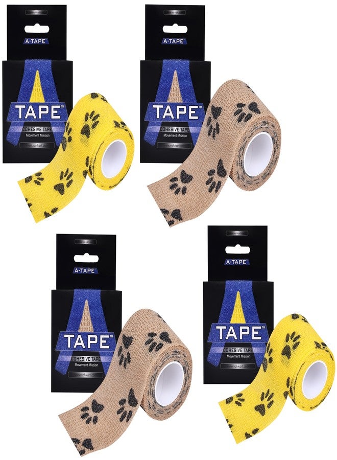 الشريط ضمادة لاصقة ذاتية اللصق قابلة للتهوية من A-TAPE للبشر والحيوانات الأليفة (الكلاب والقطط والطيور) - (5 سم × 4.5 متر، عبوة من 4 قطع) ((مخلب بني بيج ومخلب بني مصفر) - Image 1