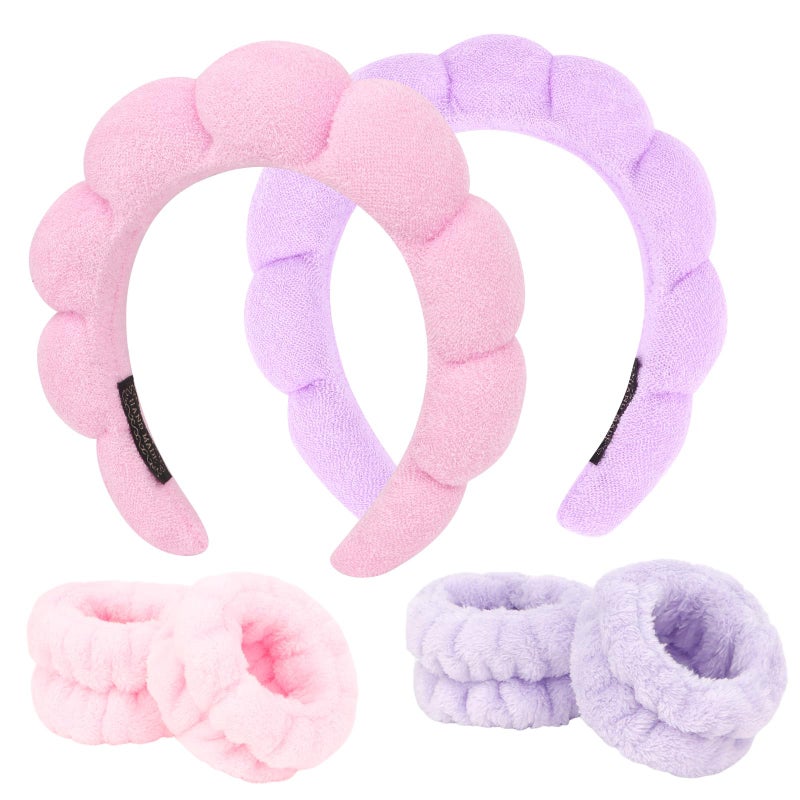 ACO-UINT 6Pcs Spa Headbands and Wrist Washbands Set, Skincare Headbands Makeup Headband Sponge Face Wash Headband, Terry Cloth Headbands Puffy Hair Band for Washing Face