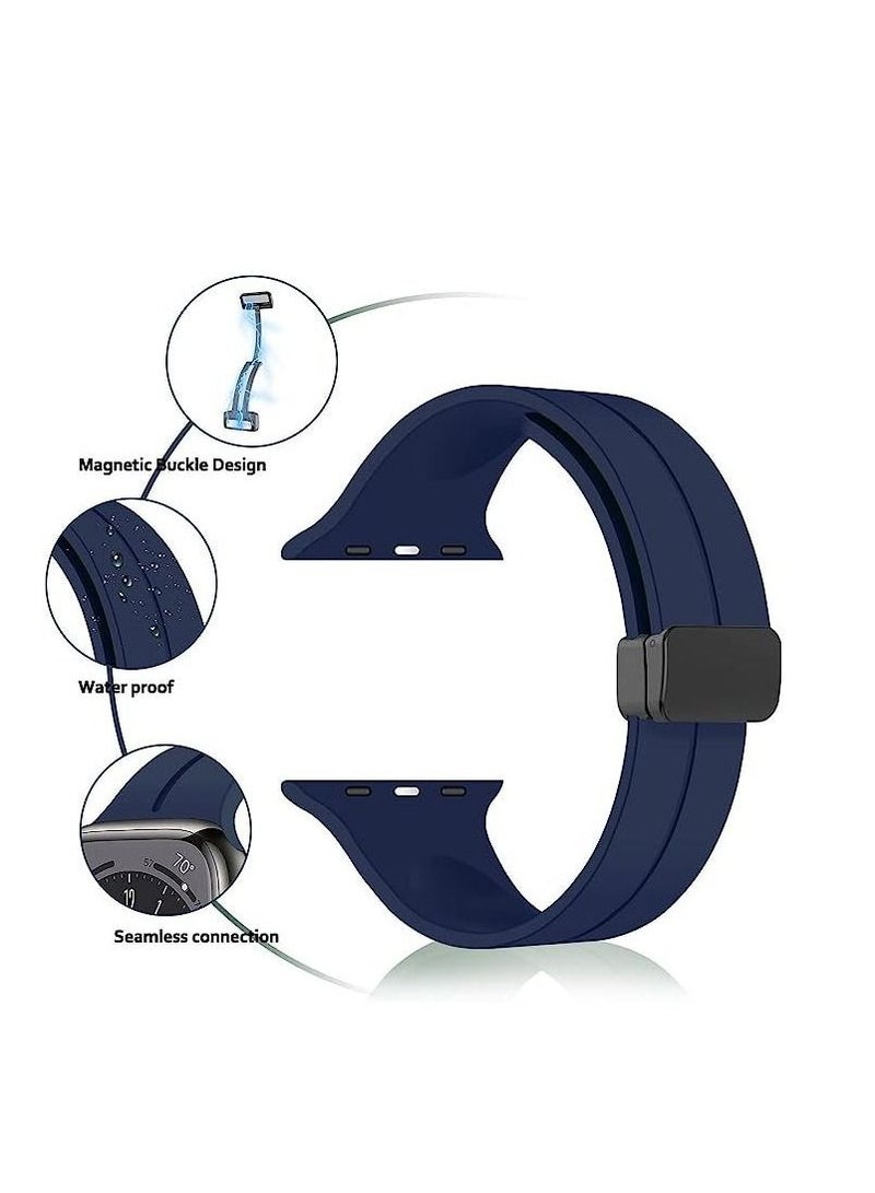سوار ساعة ابل  45 ملم ، سوار معصم رياضي بديل من السيليكون بمشبك  مغناطيسى على شكل حرف دى لساعة ابل 45 مللى سلسلة  7/8-  ازرق - Image 2