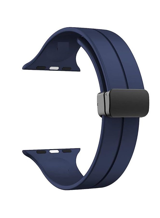 سوار ساعة ابل  45 ملم ، سوار معصم رياضي بديل من السيليكون بمشبك  مغناطيسى على شكل حرف دى لساعة ابل 45 مللى سلسلة  7/8-  ازرق - Image 1