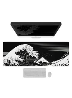Milatech Milatech Extended Gaming Computer Mouse Pad, Large Black Mouse Pad for Desk, Cute Anime Japanese Great Wave Desk Pad for Keyboard and Mouse, Black, 31.5 x 11.8 x 0.12 inches  - Image 3