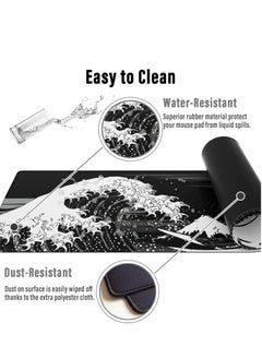 Milatech Milatech Extended Gaming Computer Mouse Pad, Large Black Mouse Pad for Desk, Cute Anime Japanese Great Wave Desk Pad for Keyboard and Mouse, Black, 31.5 x 11.8 x 0.12 inches  - Image 4