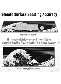 Milatech Milatech Extended Gaming Computer Mouse Pad, Large Black Mouse Pad for Desk, Cute Anime Japanese Great Wave Desk Pad for Keyboard and Mouse, Black, 31.5 x 11.8 x 0.12 inches  - Image 2