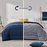 SLEEP ZONE All Season Comforter Down Alternative Soft Temperature Regulation Reversible Duvet, NavyBlue+Gray, King - Image 1