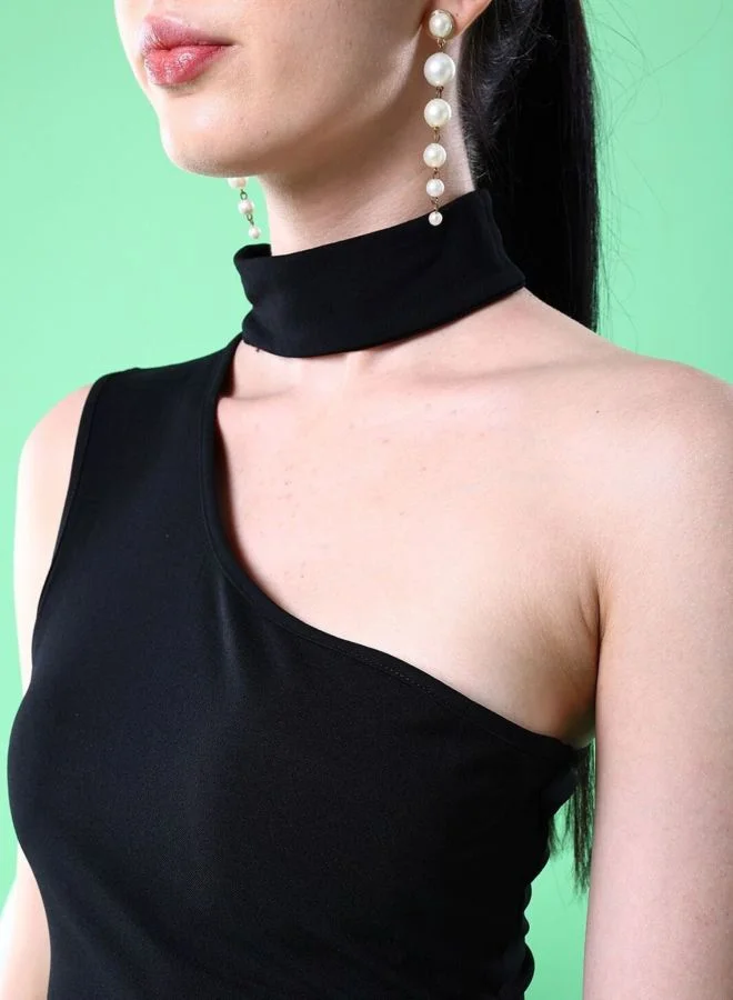 مرفوعة Women Bodycon Solid Asymmetric Neck Sleeveless Bodycon Dress
