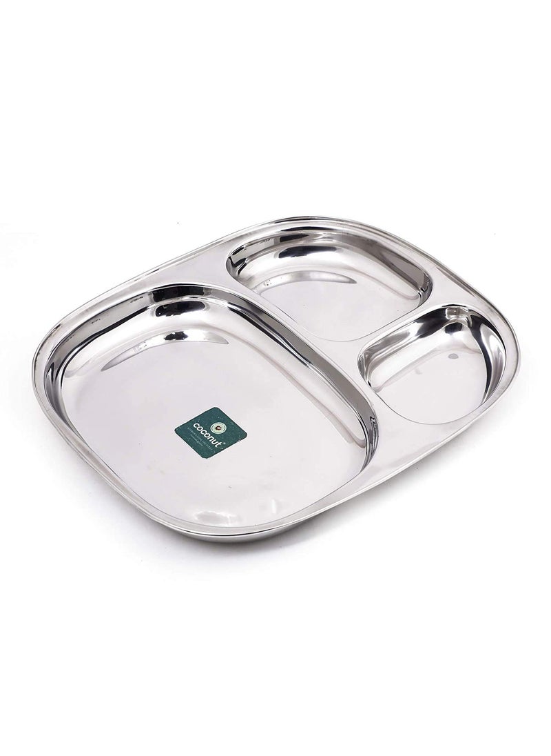 Coconut coconut Stainless Steel Small Dinner Plates wiith 2 Partitioned(Heavy Guage) Dynasty Plate - Set of 2 - Diameter- 9.5 Inches  - Image 2