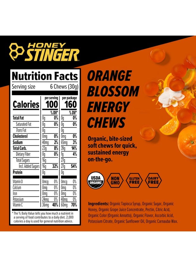 Honey Stinger Organic Orange Blossom Energy Chew Gluten Free & Caffeine Free For Exercise Running And Performance Sports Nutrition For Home & Gym Pre And Mid Workout 12 Pack 21.6 Ounce - Image 3