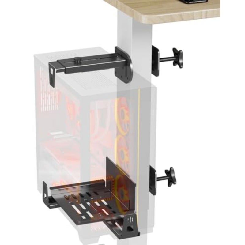 Under Desk PC Mount for Standing Desk: Clamp-On Desk Leg Computer Mount in Black, Aluminum Alloy, with Protective Arms and Adjustable CPU Holder for Up to 44lbs - Image 1