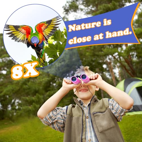 Obuby Real Binoculars for Kids Gifts for 312 Years Boys Girls 8x21 HighResolution Optics Mini Compact Binocular Toys Shockproof Folding Small Telescope for Bird WatchingTravel Camping Pink - Image 5