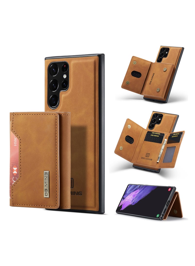 DGMING Wallet Case for Samsung Galaxy S22 Ultra, DG.MING Premium Leather Phone Case Back Cover Magnetic Detachable with Trifold Wallet Card Holder Pocket (Brown) - Image 1