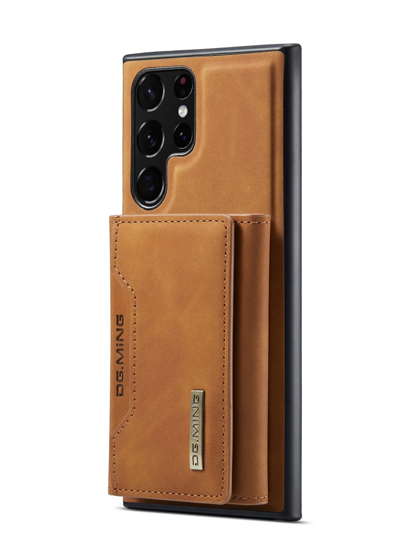 DGMING Wallet Case for Samsung Galaxy S22 Ultra, DG.MING Premium Leather Phone Case Back Cover Magnetic Detachable with Trifold Wallet Card Holder Pocket (Brown) - Image 3