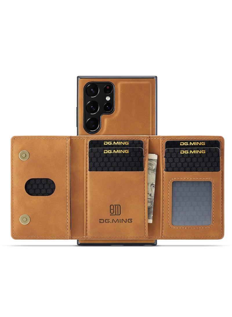DGMING Wallet Case for Samsung Galaxy S22 Ultra, DG.MING Premium Leather Phone Case Back Cover Magnetic Detachable with Trifold Wallet Card Holder Pocket (Brown) - Image 5