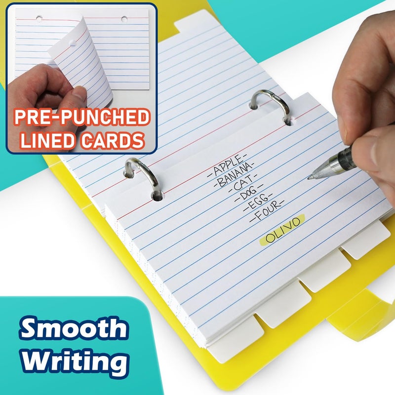 Olivo 3x5 Lined Index Cards with Ring Binder Holder and Dividers, 100 Ruled Cards, Blue - Image 5