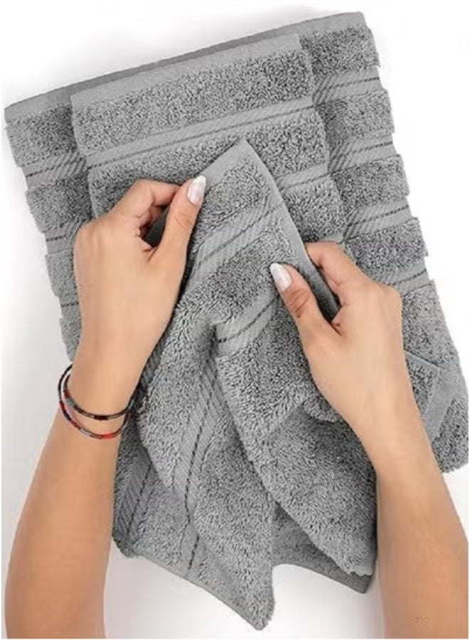 Towel Set Luxury Hotel Quality 600 GSM Genuine Combed Cotton, Super Soft Absorbent Family Towels 6 Piece Set - 2 Bath Towels, 2 Hand Towels, 2 Washcloths - Light Grey  - Image 2