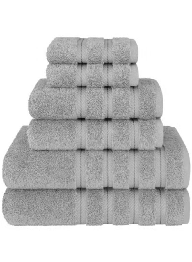 Towel Set Luxury Hotel Quality 600 GSM Genuine Combed Cotton, Super Soft Absorbent Family Towels 6 Piece Set - 2 Bath Towels, 2 Hand Towels, 2 Washcloths - Light Grey  - Image 1