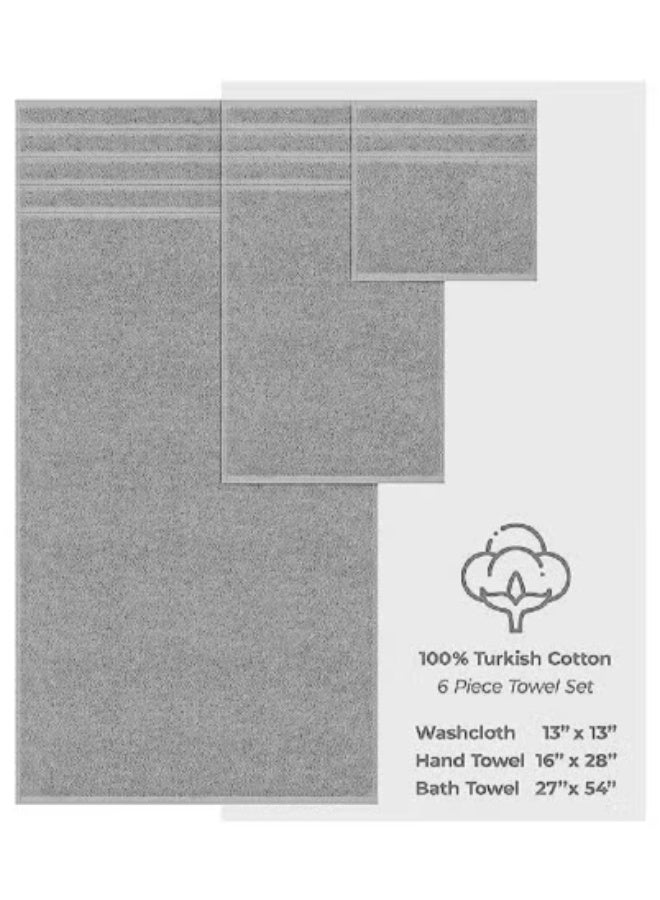 Towel Set Luxury Hotel Quality 600 GSM Genuine Combed Cotton, Super Soft Absorbent Family Towels 6 Piece Set - 2 Bath Towels, 2 Hand Towels, 2 Washcloths - Light Grey  - Image 4