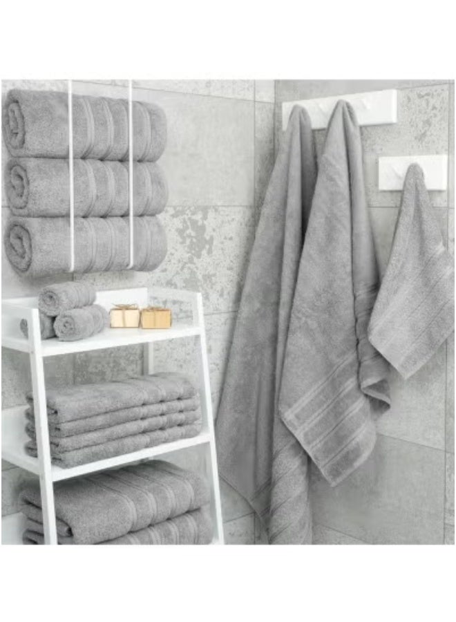 Towel Set Luxury Hotel Quality 600 GSM Genuine Combed Cotton, Super Soft Absorbent Family Towels 6 Piece Set - 2 Bath Towels, 2 Hand Towels, 2 Washcloths - Light Grey  - Image 3