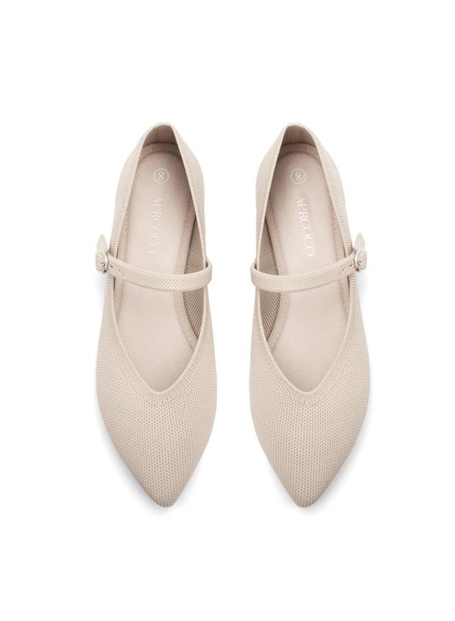 AprCoco Flats for Women Knit Pointed Toe Ballet Flat with Ankle Strap Casual Womens Shoes Comfort Soft Walking Office, Almond, 7.5 - Image 1
