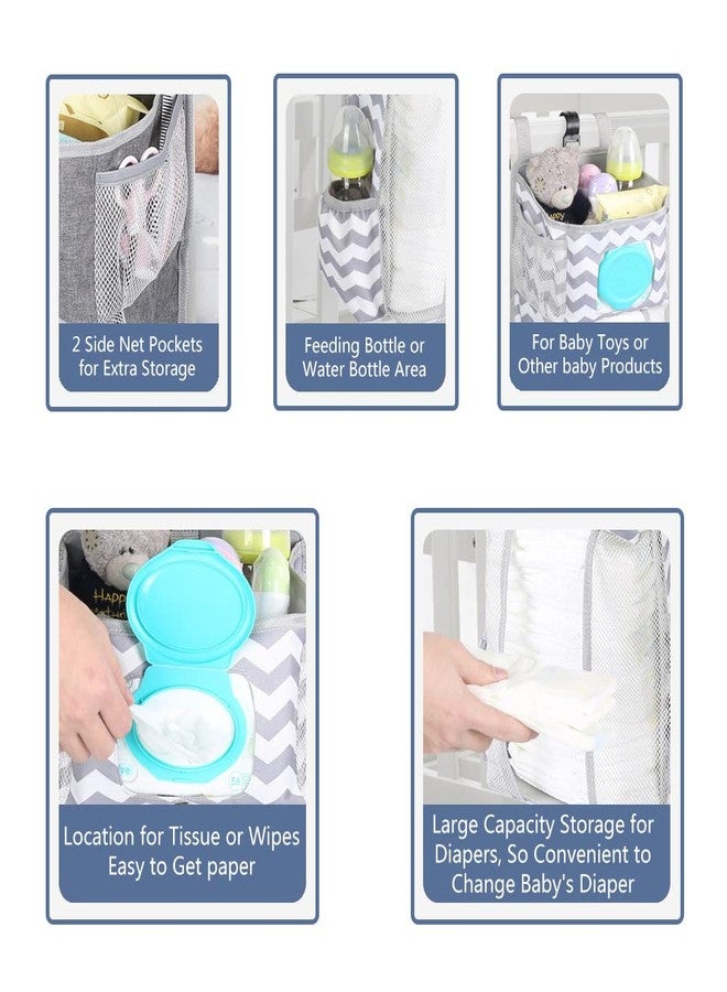 TOFOAN Hanging Diaper Caddy, Baby Bed Hanging Organizer, Nursery Organization Baby Diaper Holder, Diaper Stacker Storage for Crib, Playard, Changing Table or Wall (Gray&White) - Image 2