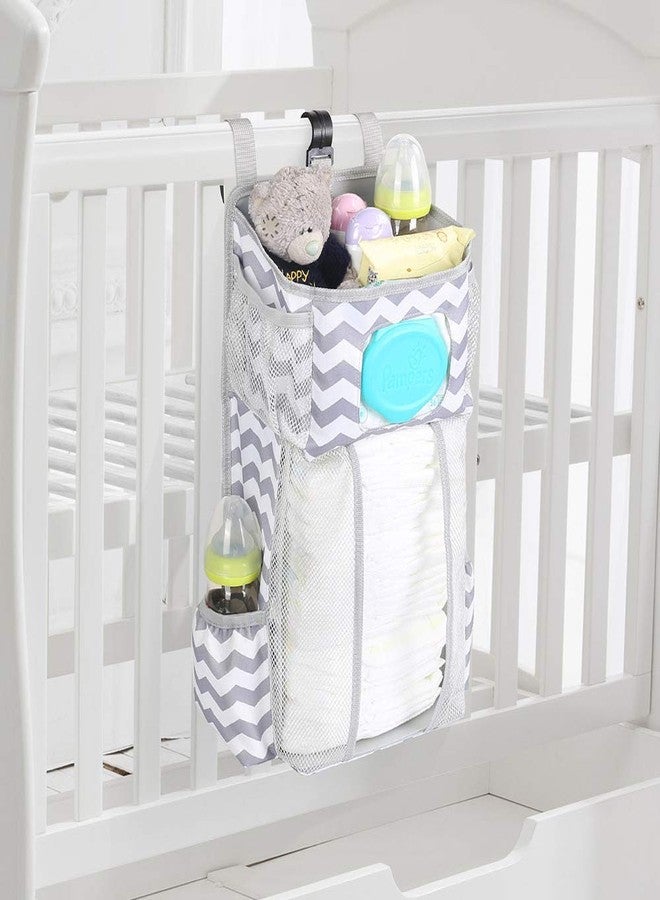 TOFOAN Hanging Diaper Caddy, Baby Bed Hanging Organizer, Nursery Organization Baby Diaper Holder, Diaper Stacker Storage for Crib, Playard, Changing Table or Wall (Gray&White) - Image 1