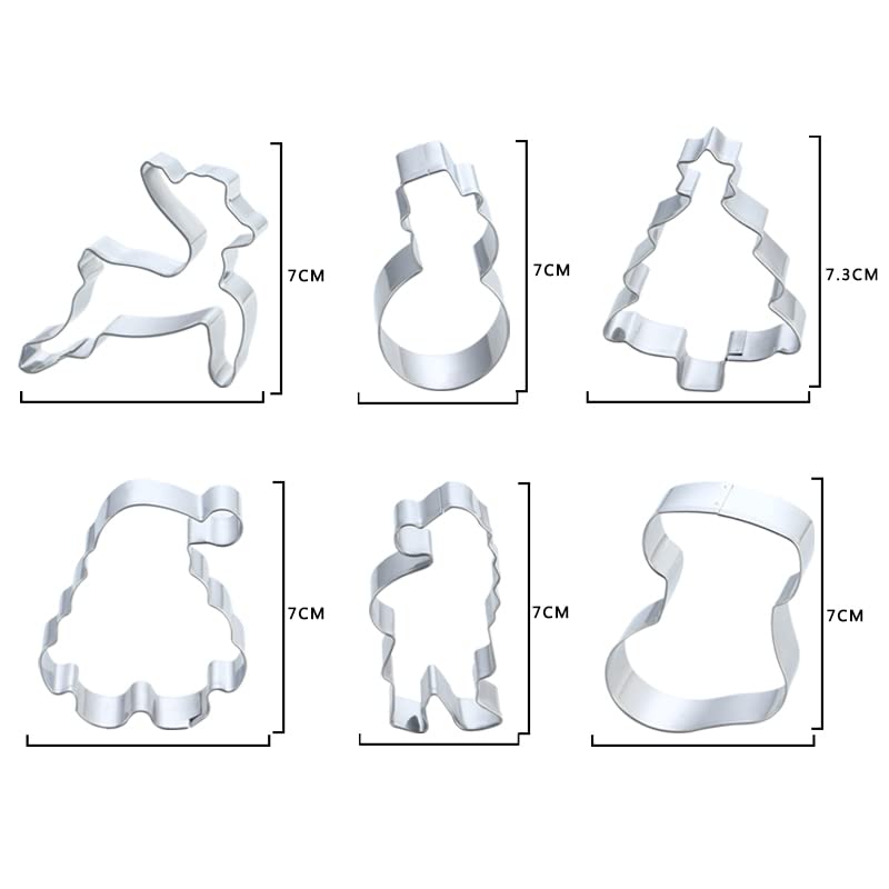 Skytail Steel Christmas Cookie Cutter 6pc Set Santa face Santa Clause Snowman Socks Santa Face Reindeer and Xmas Tree Stainless Steel Cookie Cutting Stamp - Image 2
