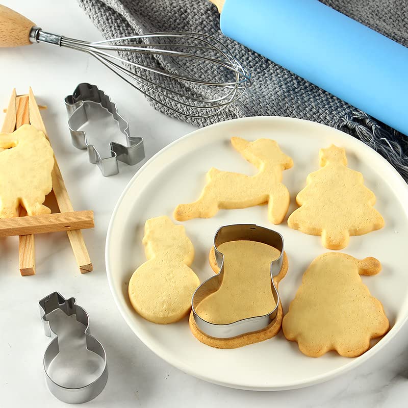 Skytail Steel Christmas Cookie Cutter 6pc Set Santa face Santa Clause Snowman Socks Santa Face Reindeer and Xmas Tree Stainless Steel Cookie Cutting Stamp - Image 5