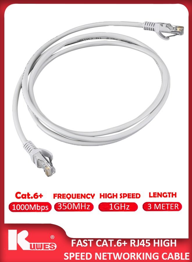 Kuwes 1GHZ Fast Cat. 6 Plus RJ45 Ultra High Speed LAN Network Cable With Heavy Duty Gold Plated Connectors Waterproof And Durable (3 Meter) - Image 1