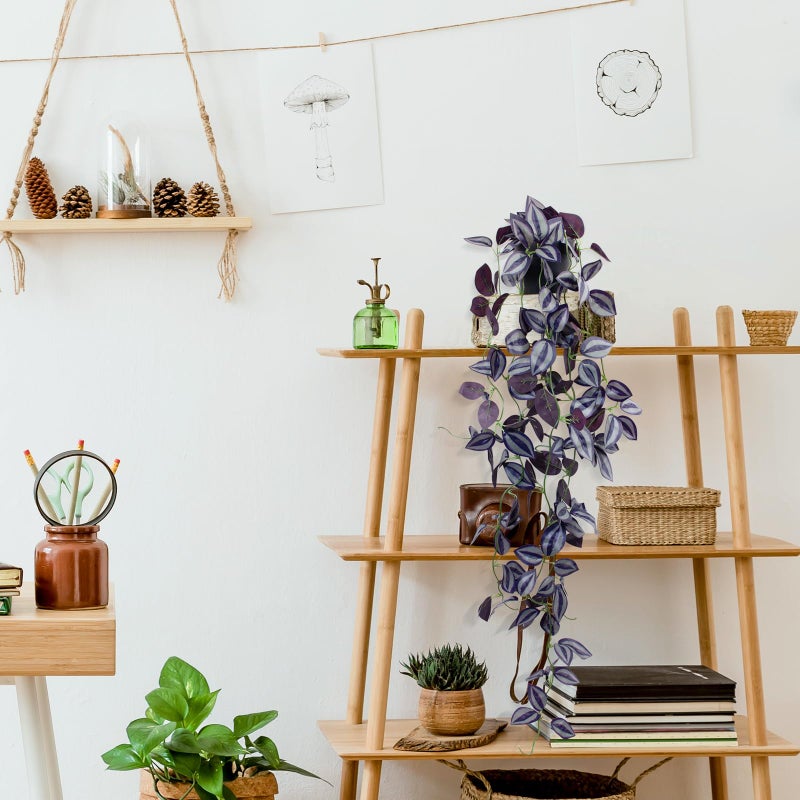LOYWREE 2Pack Small Fake Hanging Purple Plant Artificial Potted Plants Indoor 39-in Long Faux Dark Black Vine Plant for Shelf Home Office and Outdoor Garden Decor (Black Pot) - Image 5