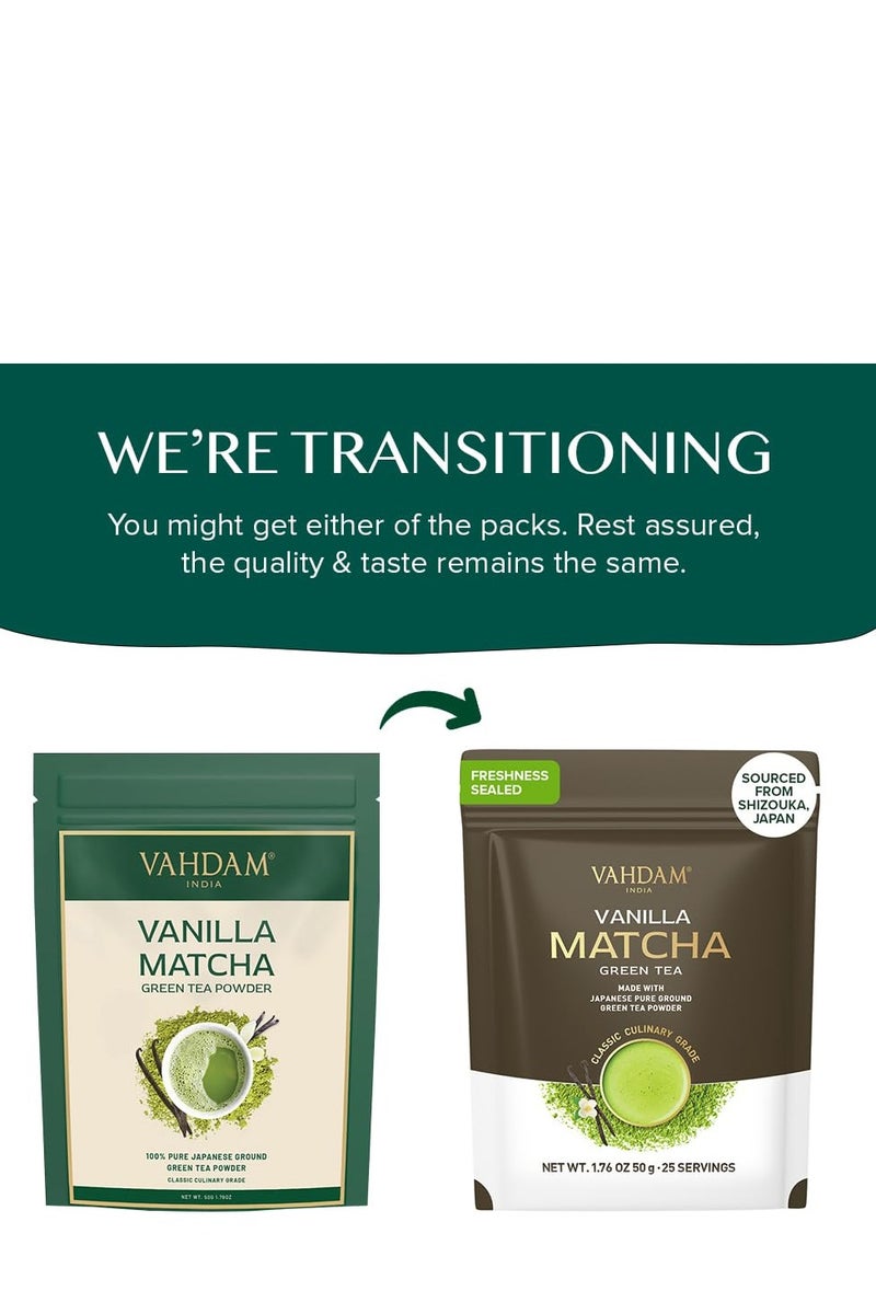 Vahdam Vanilla Matcha Green Tea Powder 50g Japanese Matcha Natural Vanilla Superfood Blend 137x Antioxidants Brew 25 Cups - Image 3