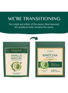 VAHDAM Vanilla Matcha Green Tea Powder 50g Japanese Matcha Natural Vanilla Superfood Blend 137x Antioxidants Brew 25 Cups  - Image 3