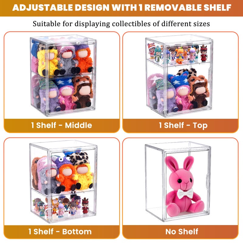 ToBeAce 2 Pack Acrylic Display Case Compatible with Labubu POP MART, Clear Hobby Figure Display Case with Magnetic Door Stackable Storage Box Shelf Showcase for Funko Pop MART Labubu Doll Collectibles, Large - Image 3