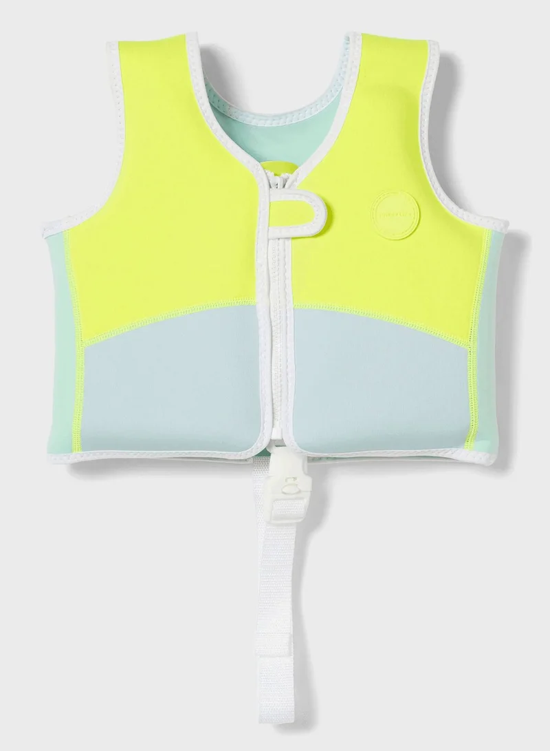 SUNNY LIFE Salty The Shark Swim Vest 3-6 Aqua Neon Yellow